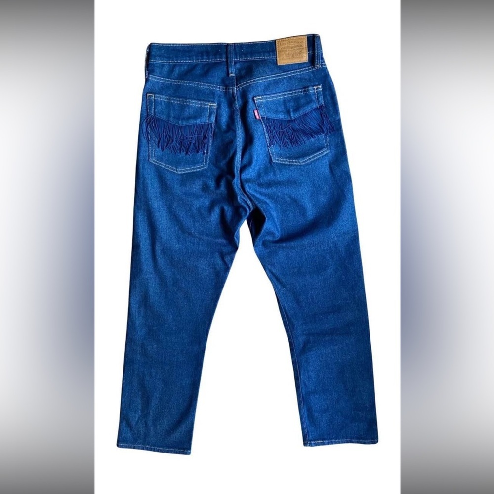 Women’s Levi Wedgie Straight Western Blue Jeans with Fringe Detail